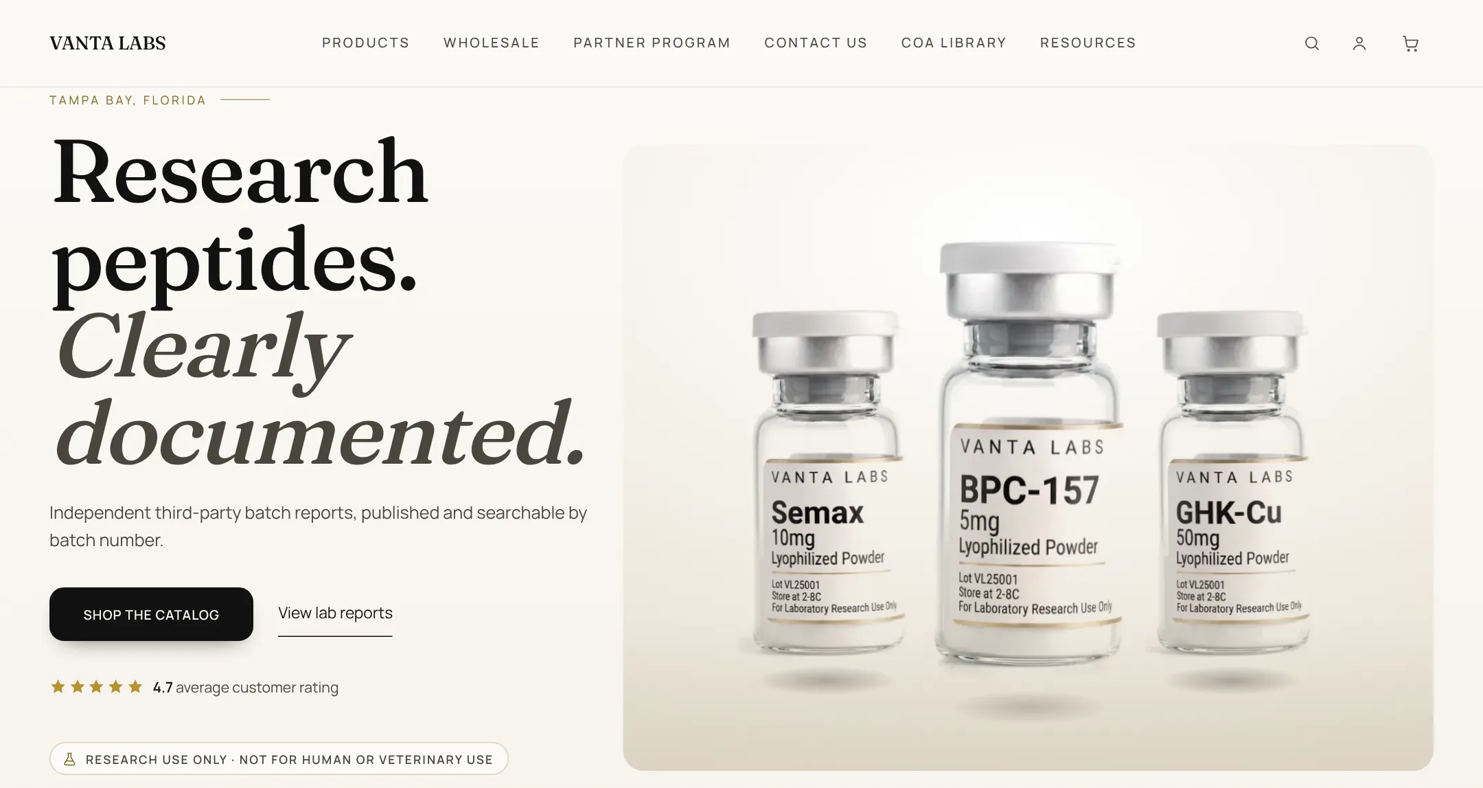 The Vanta Labs store homepage