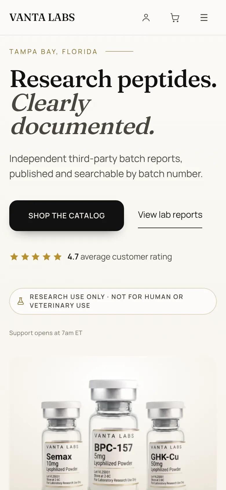 The Vanta Labs store on a phone
